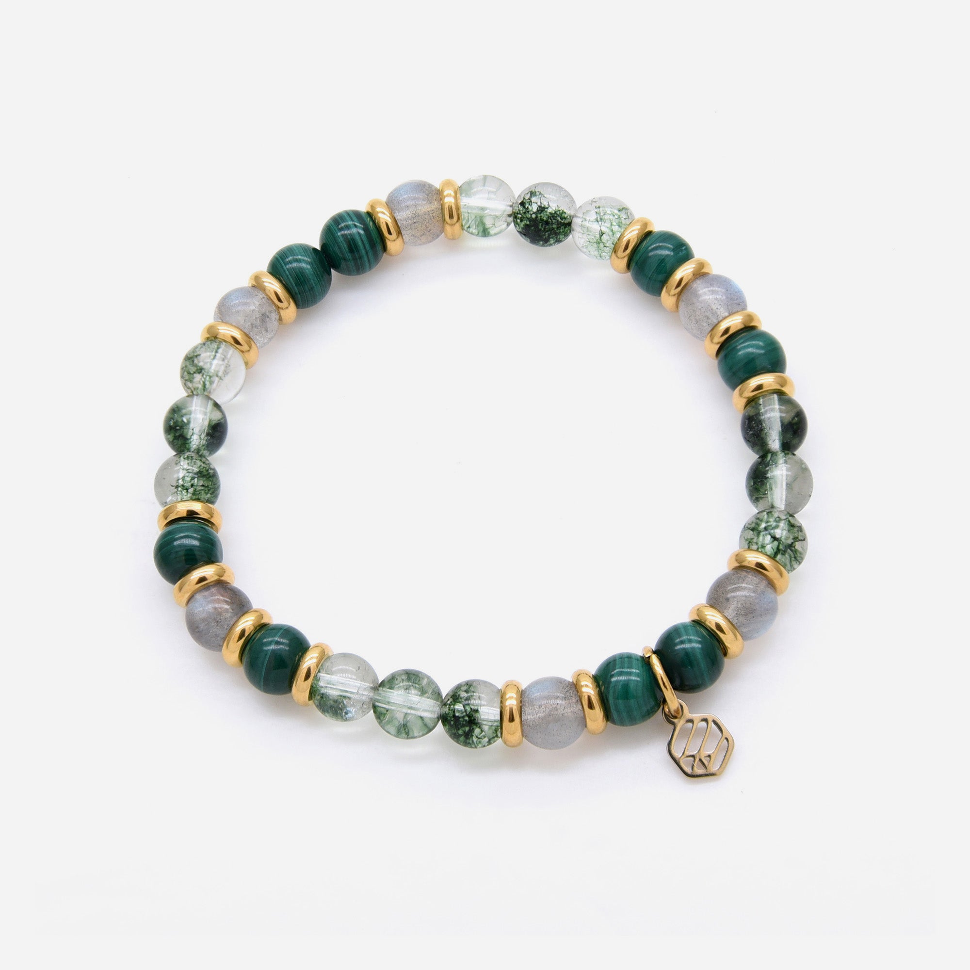 Malachite Moonstone Green Phantom Beaded Bracelet - Jadeite Atelier